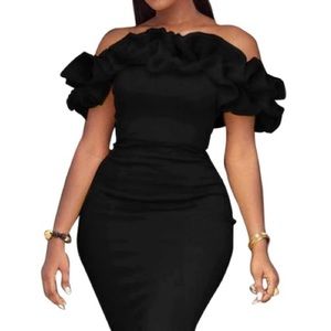 Floor length, off the shoulder, formal bodycon dress!